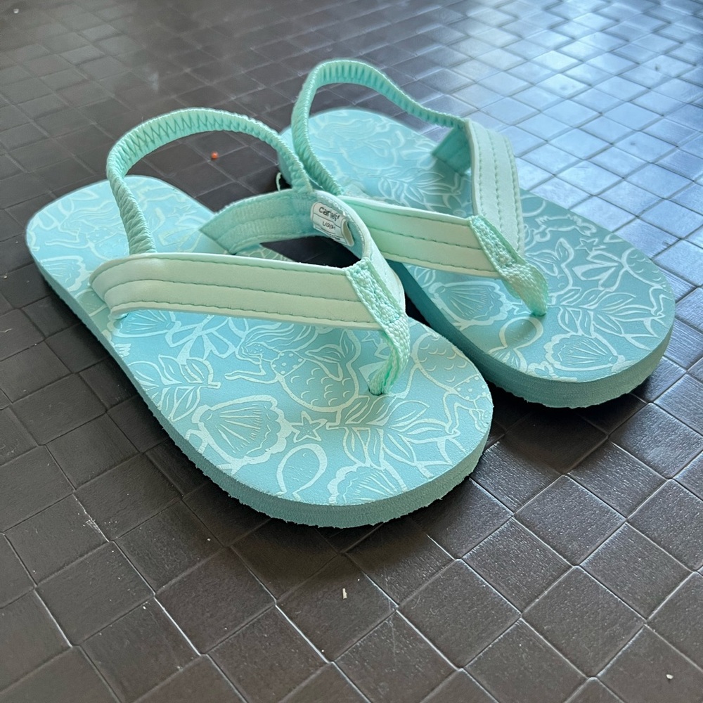 Carter's Blue Flip Flop Sandals with Floral Pattern